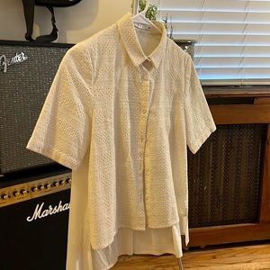 NEUL (Anthropologie) Cream Embroidered Button-Up